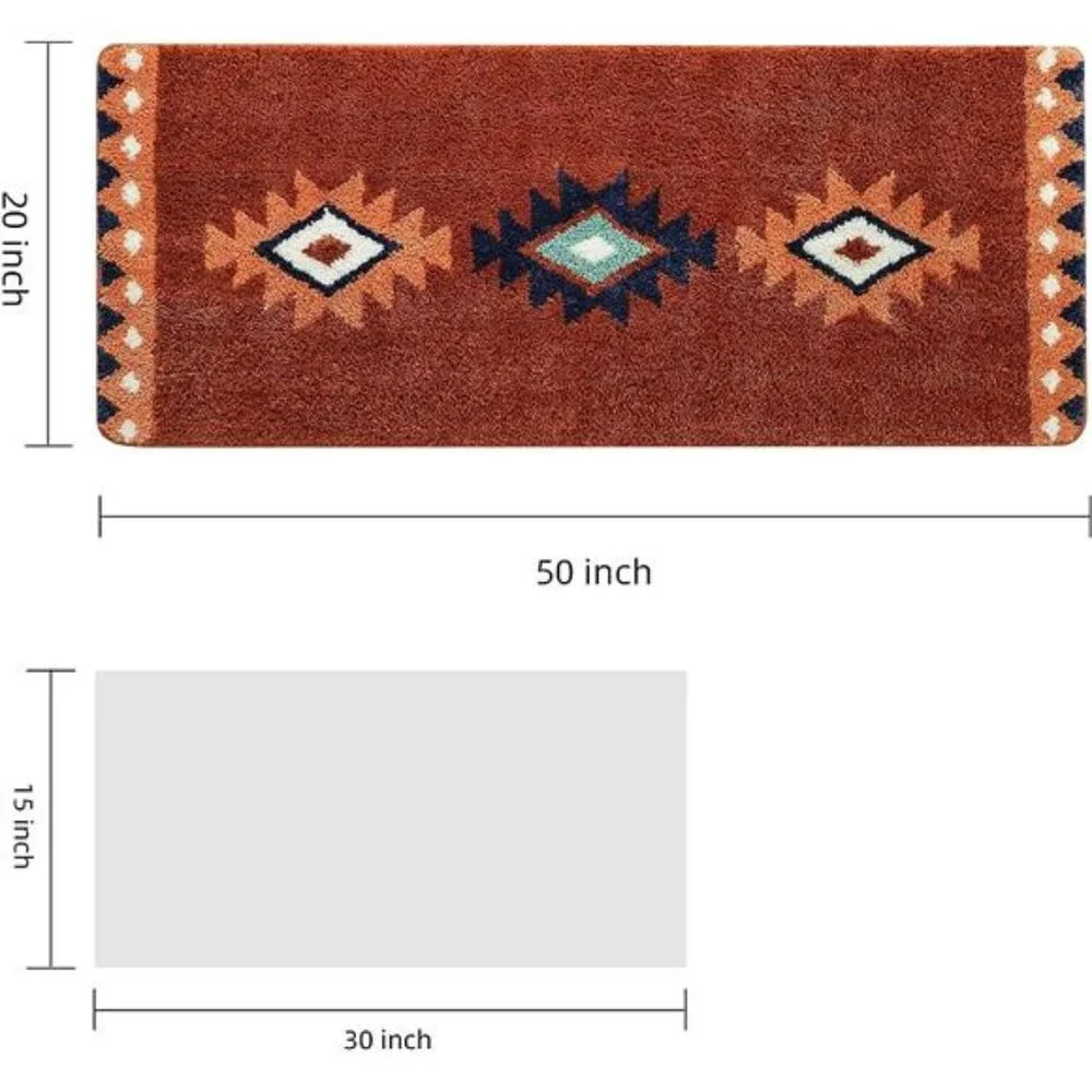 Boho Style Bathroom Rug, Bohemian Terracotta Color Vintage Bathroom Mat
